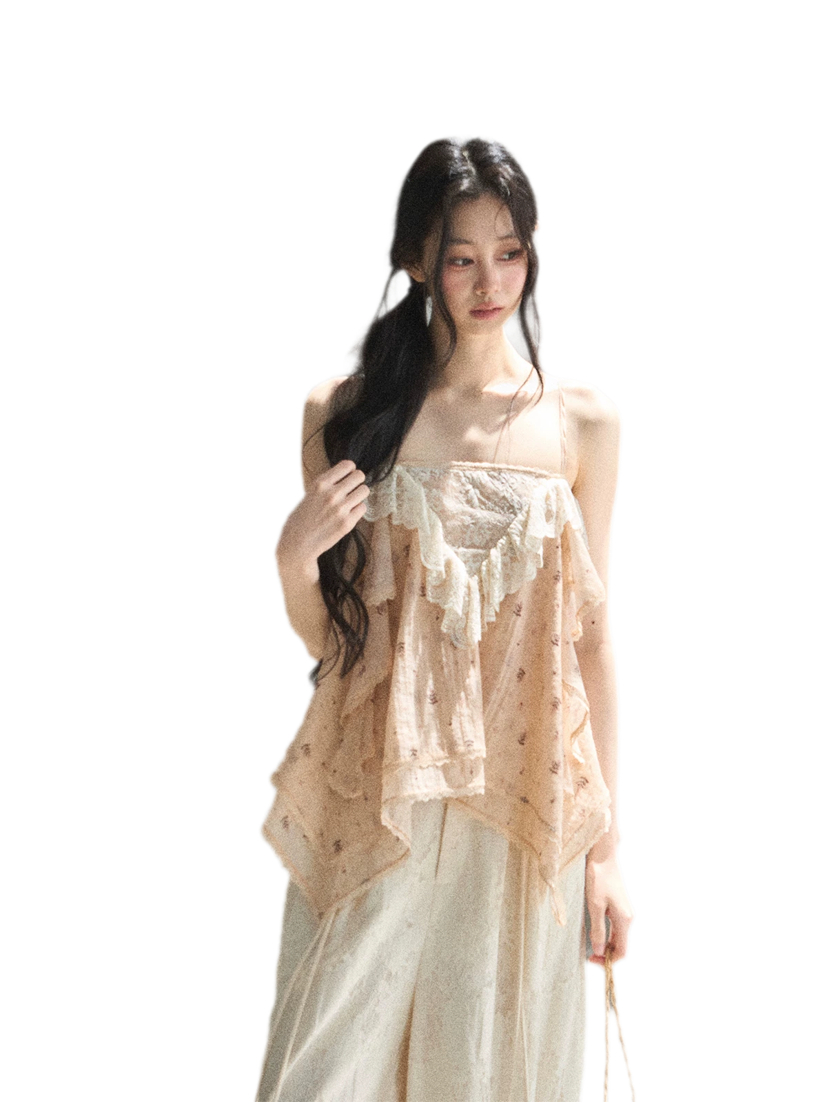 Lace Trim Asymmetric Cami