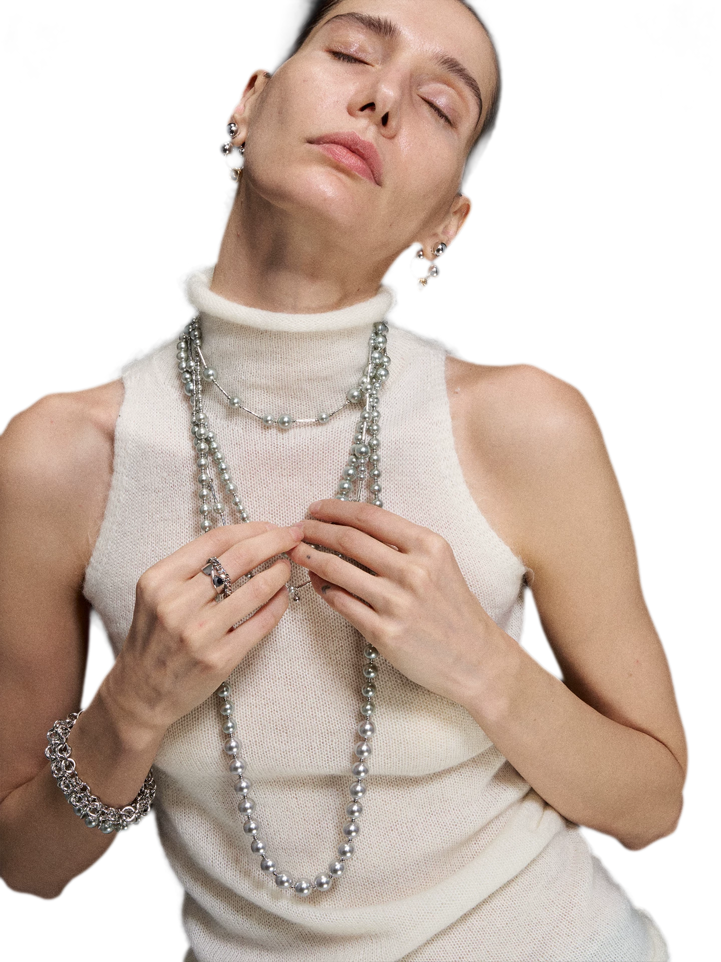 Silver Pearl Layered Necklace