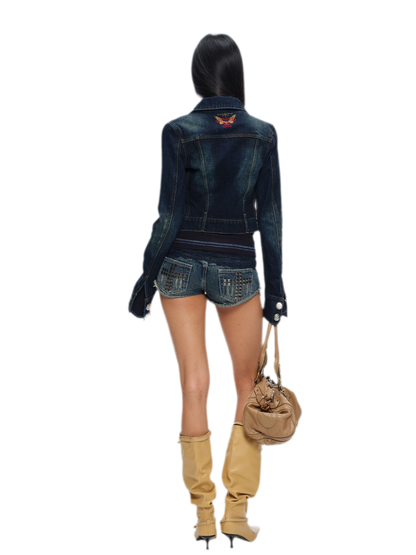 Embroidered Cropped Denim Jacket
