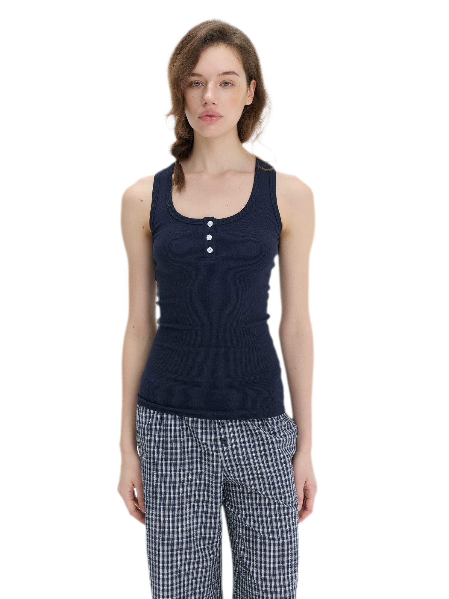 Ribbed Slim-Fit Henley Tank