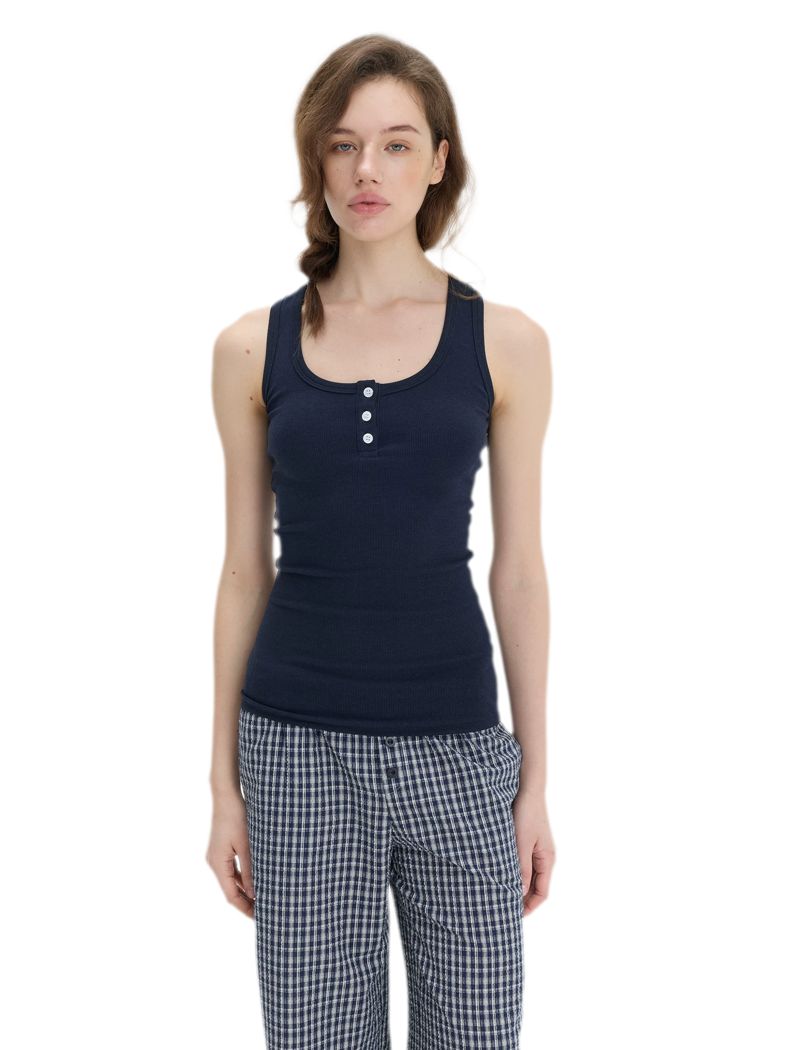 Ribbed Slim-Fit Henley Tank