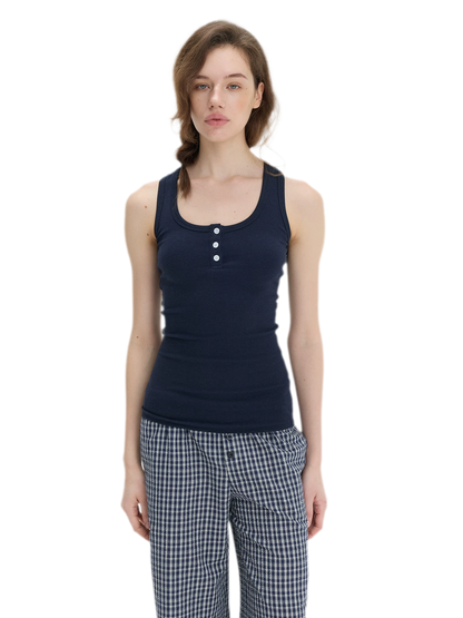 Ribbed Slim-Fit Henley Tank