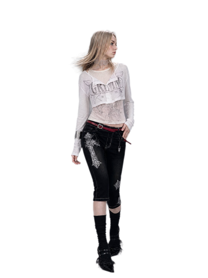 Silver Print Fitted Long-Sleeve Tee