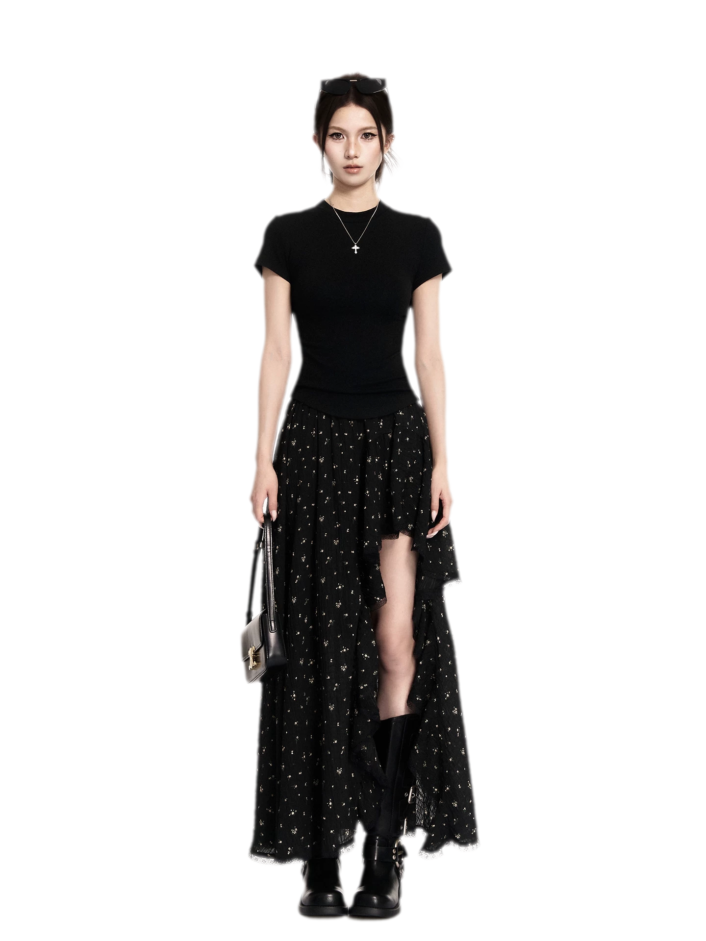 Floral Asymmetric Ruffle Skirt