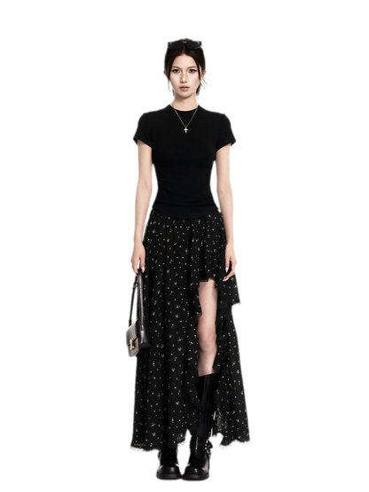 Floral Asymmetric Ruffle Skirt