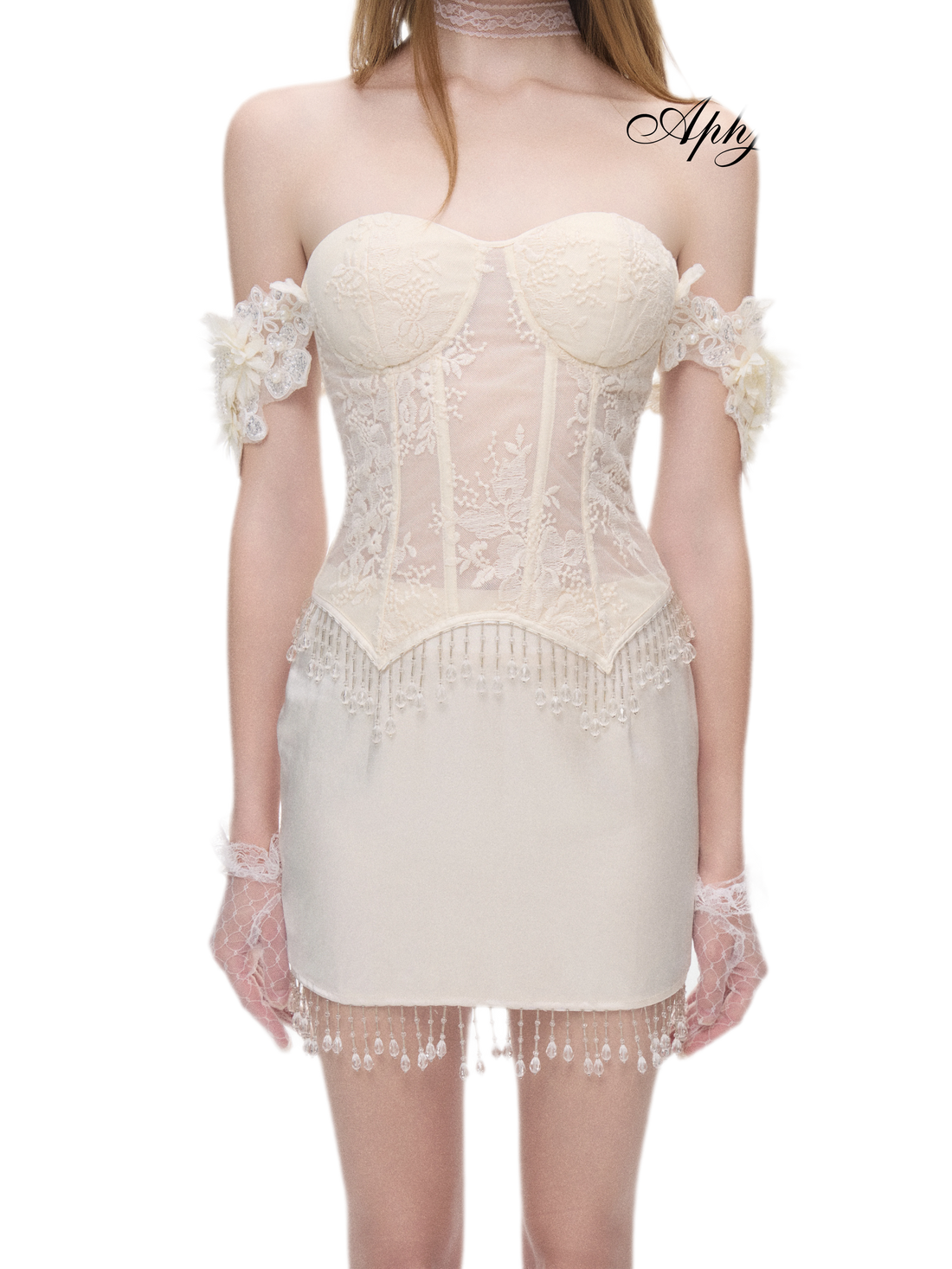 Lace Beaded Corset Skirt Set