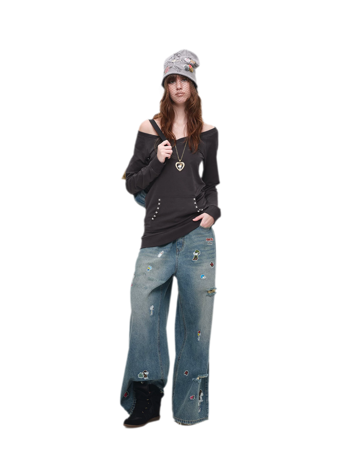 Studded Fitted Sweatshirt Dress