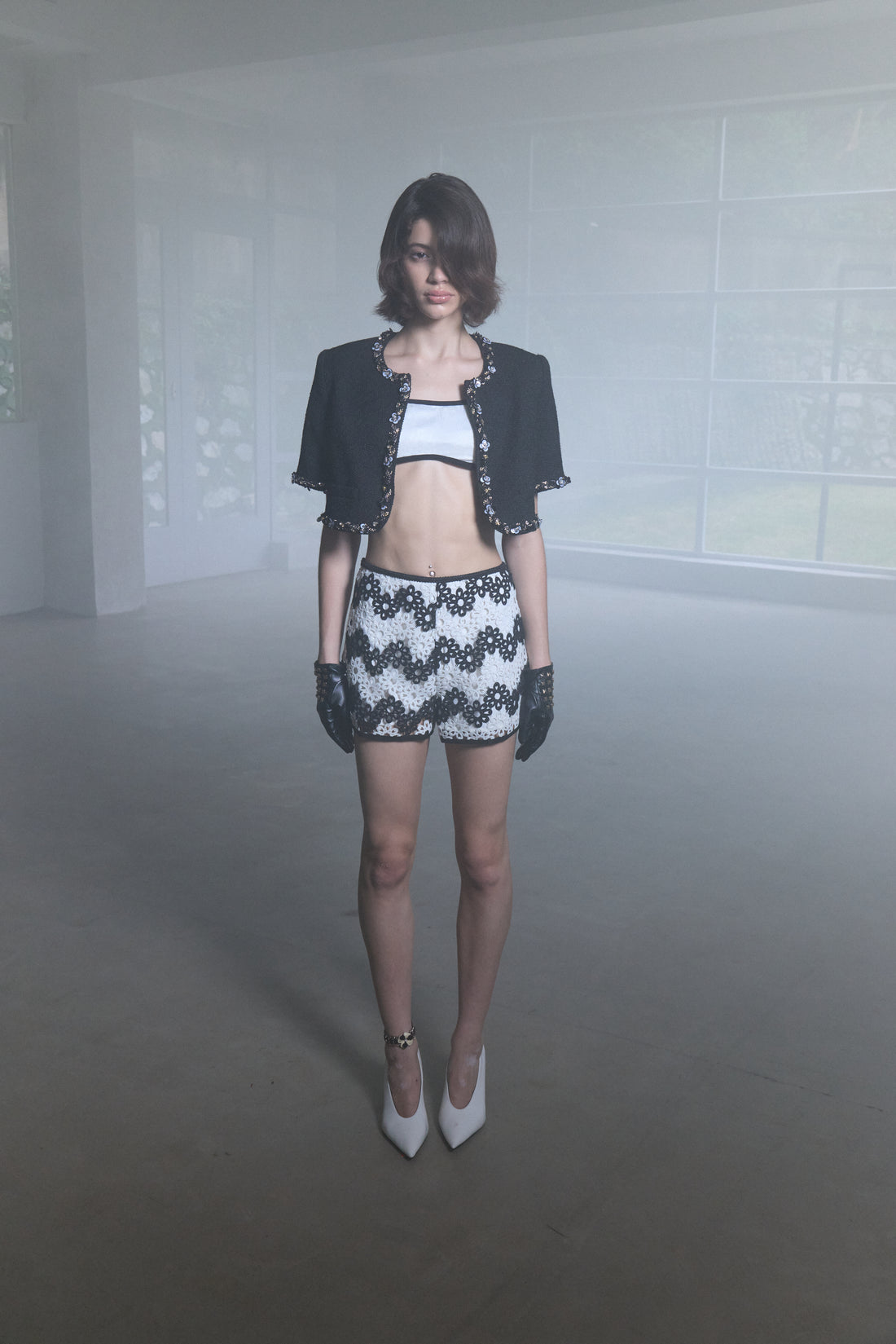 Hand Beaded Cropped Wool Jacket