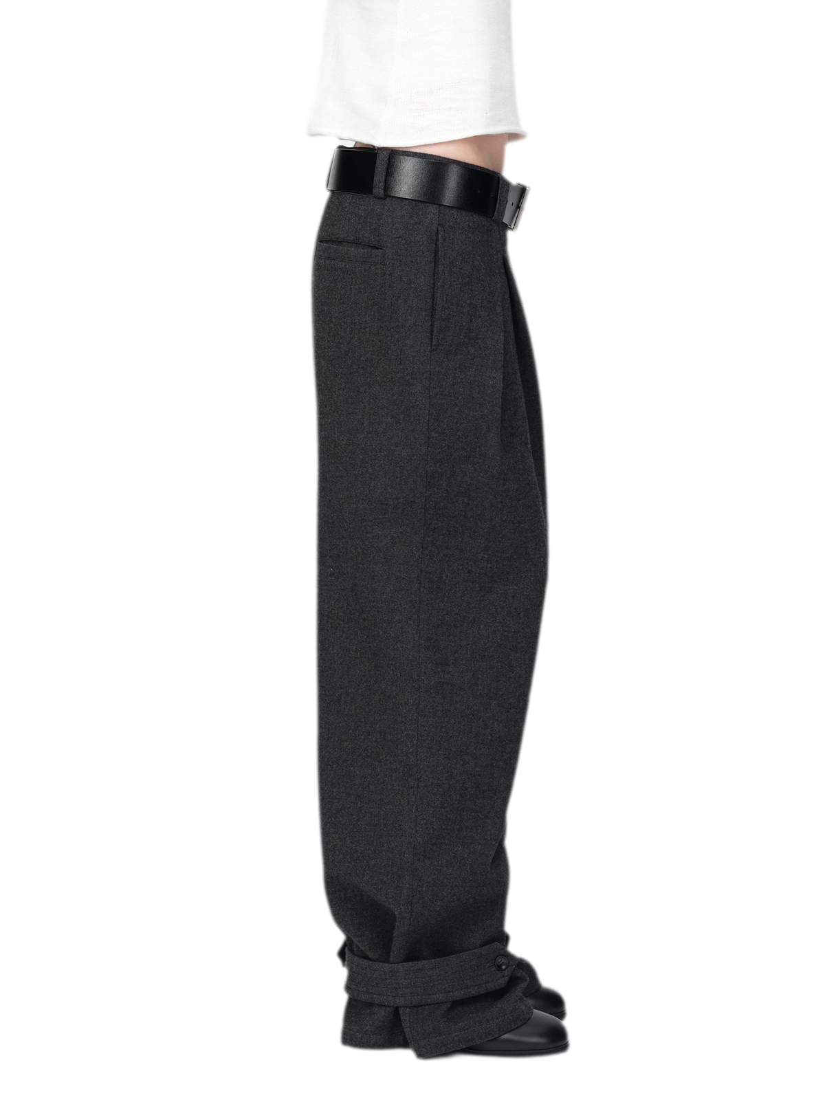 Pantalones de pierna ancha plisados con mezcla de lana