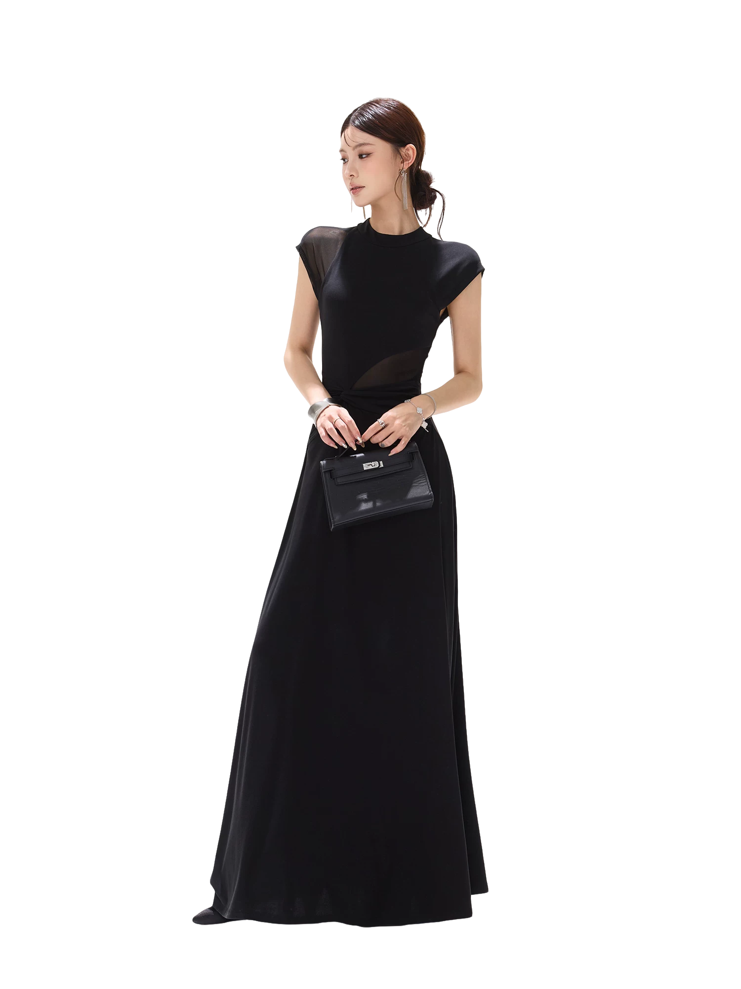 Black Swan Prologue Knot Mesh Sleeve Waist Dress