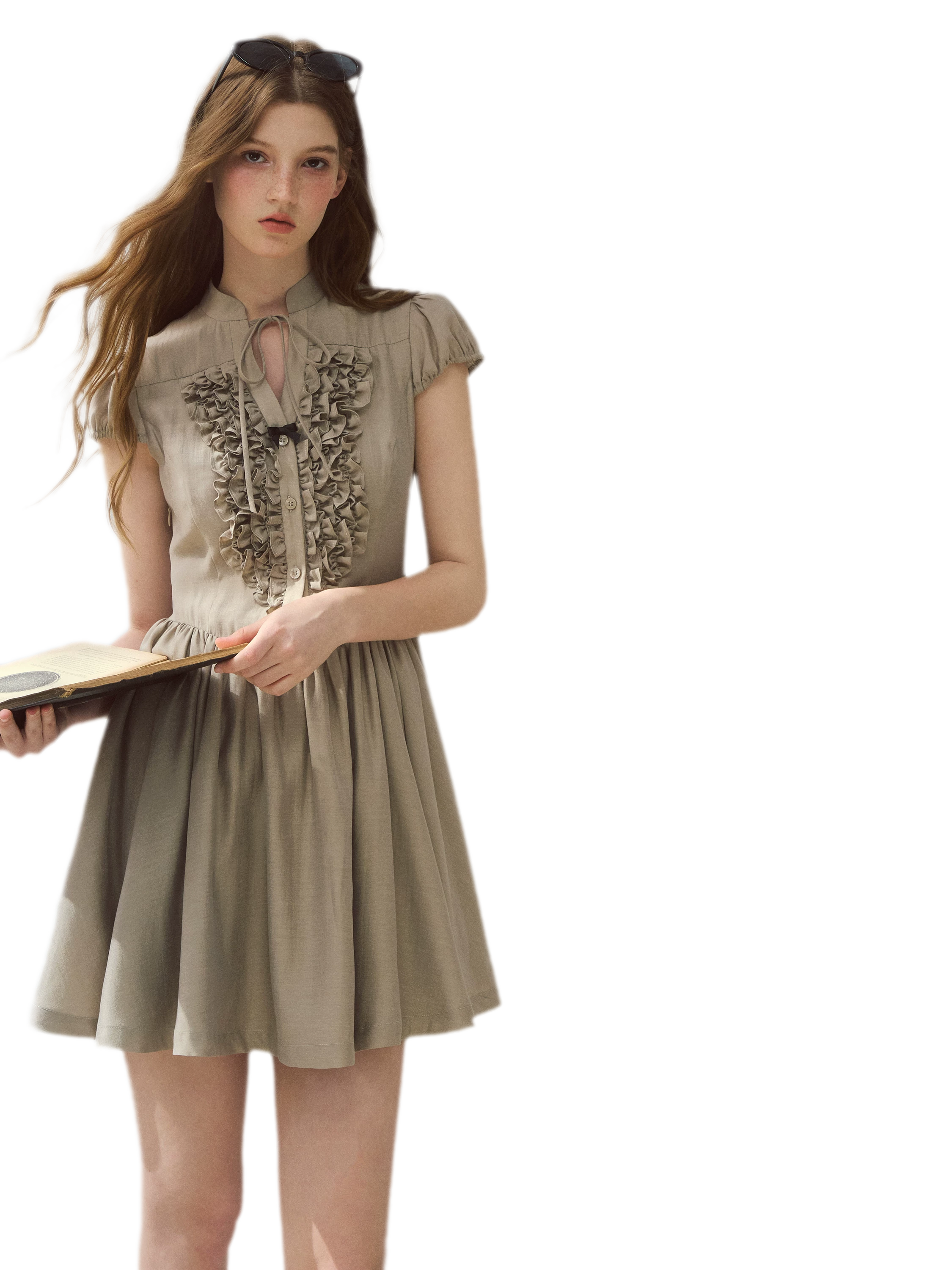 Acetate Ruffle Midi Dress
