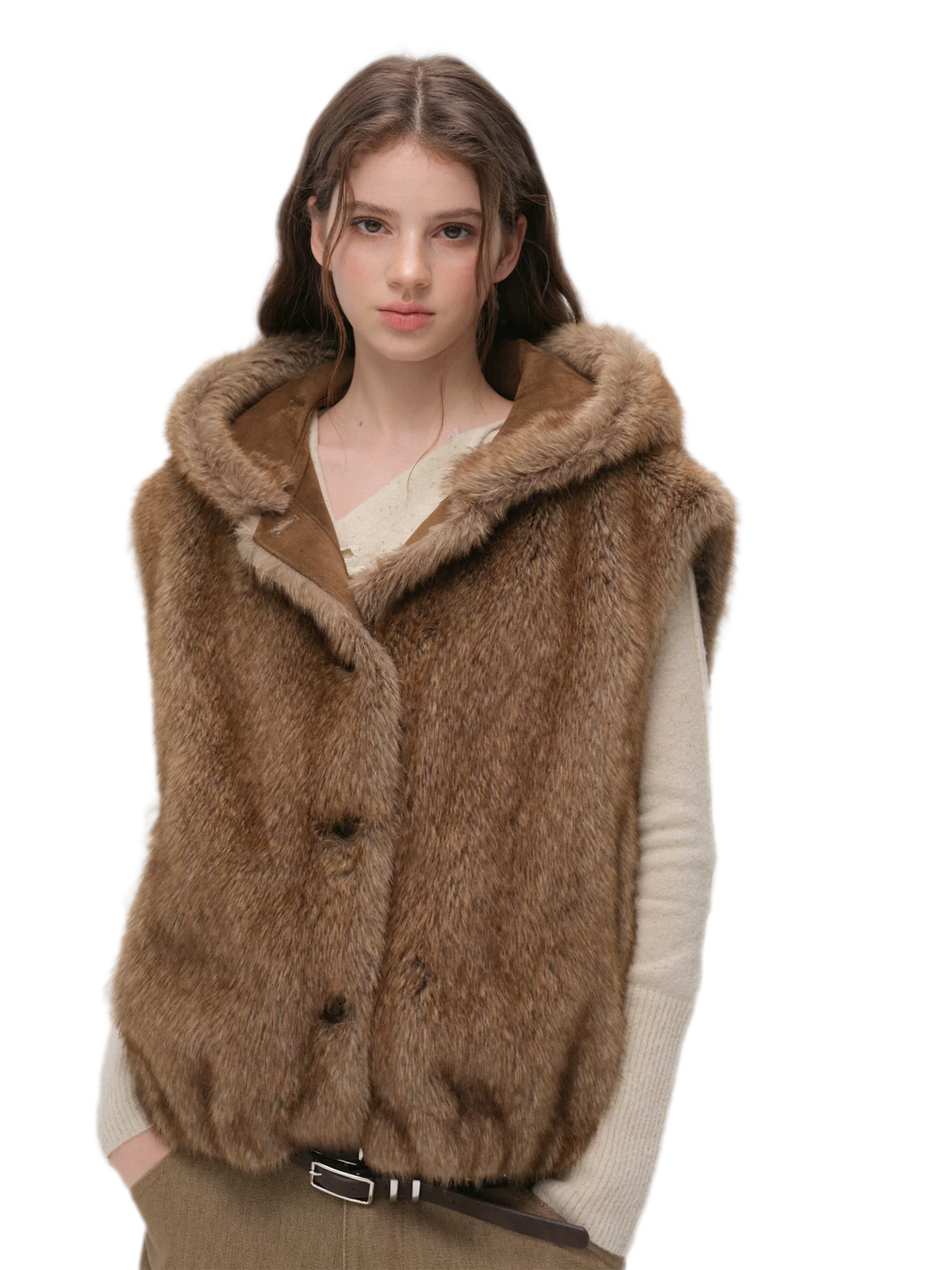 Layered Faux Fur Hooded Vest