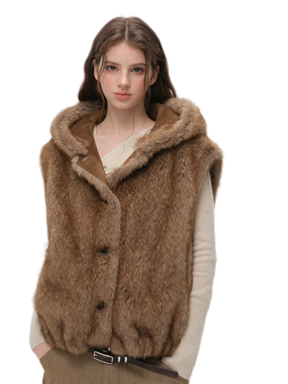 Layered Faux Fur Hooded Vest