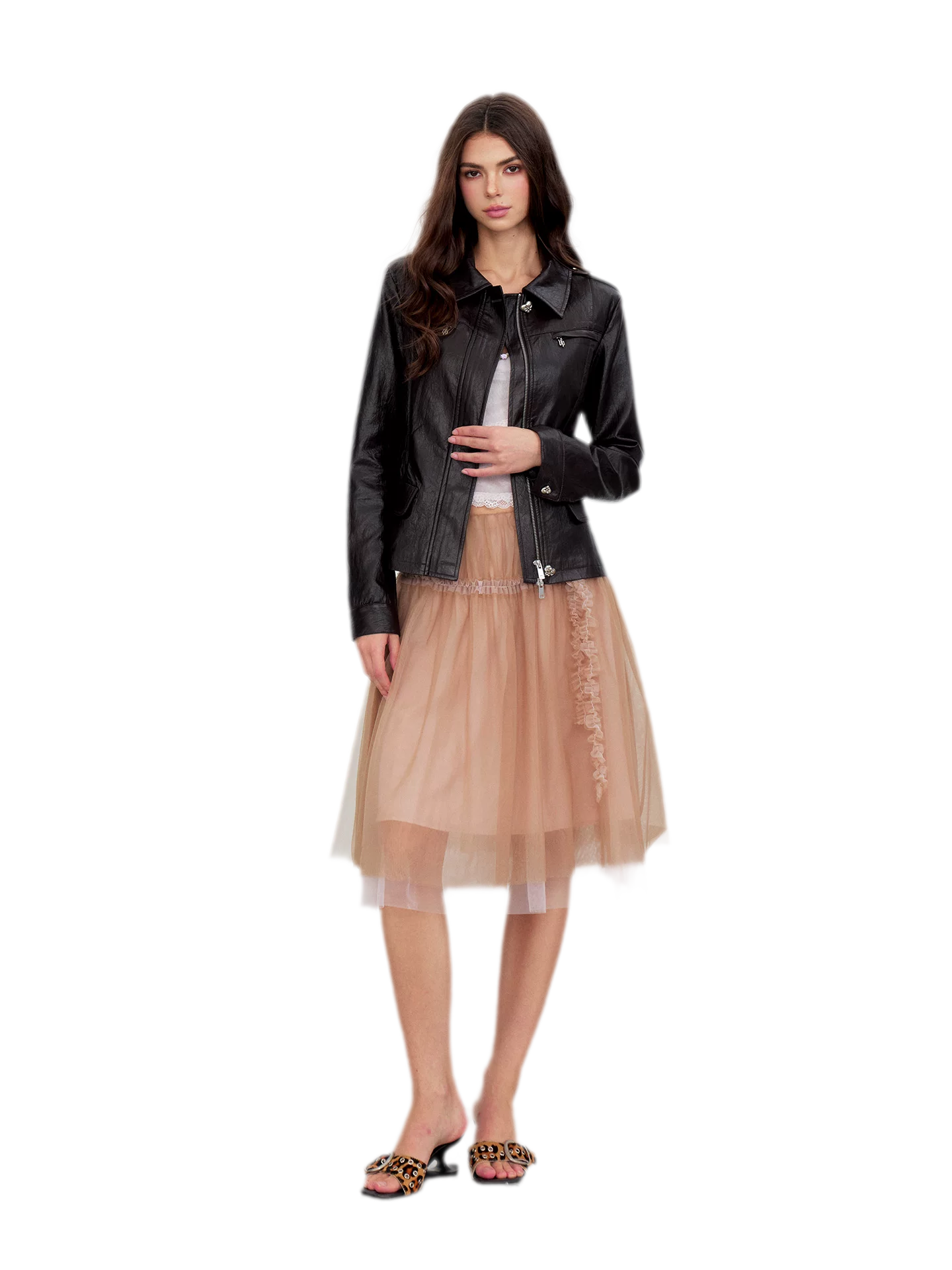 Distressed Cinched Waist PU Jacket