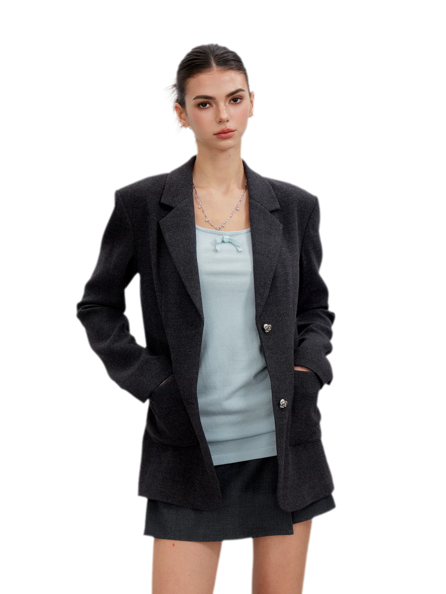 Textured Double-Button Tailored Blazer