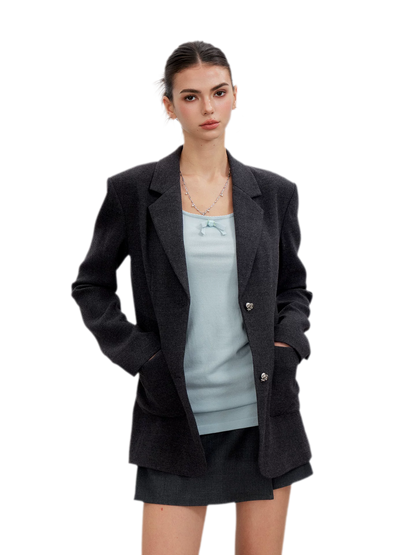 Textured Double-Button Tailored Blazer
