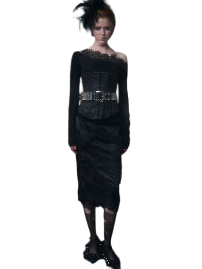 Glossy Satin Asymmetric Midi Skirt