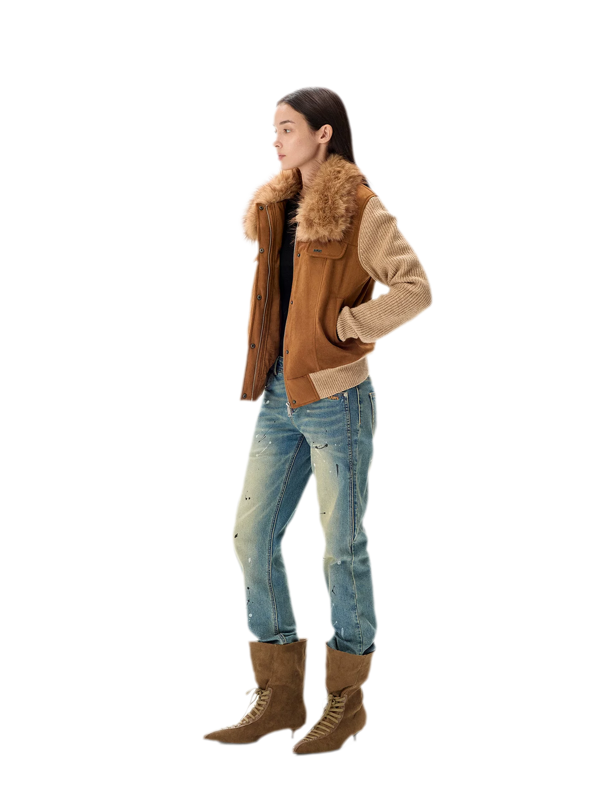 Faux Suede Fur Collar Jacket