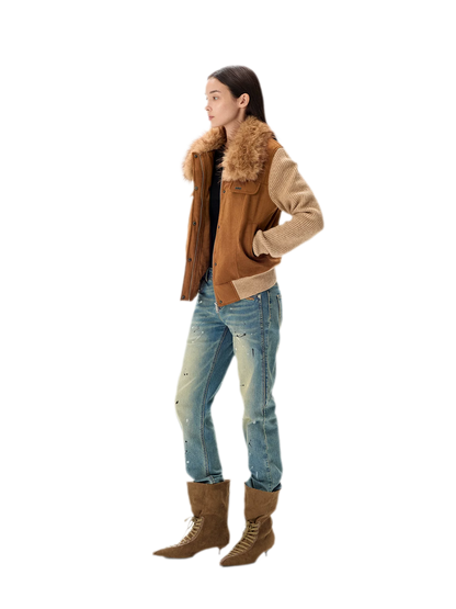 Faux Suede Fur Collar Jacket