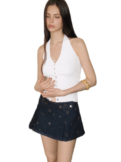 Tencel Halter Button Top