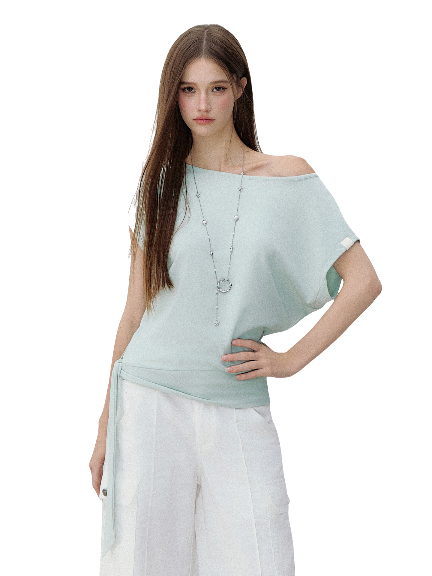 Asymmetric One-Shoulder Tie Detail Cutout Short Sleeve T-Shirt