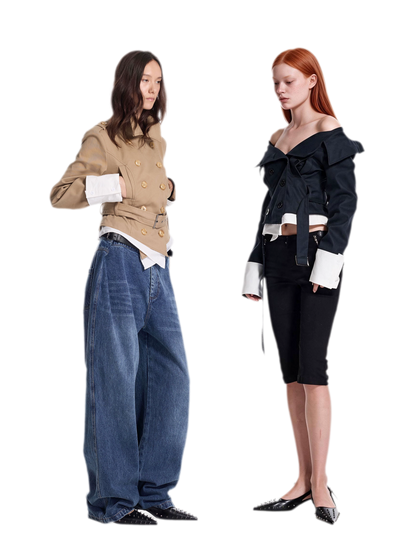 Contrast Cuff Cropped Trench Coat