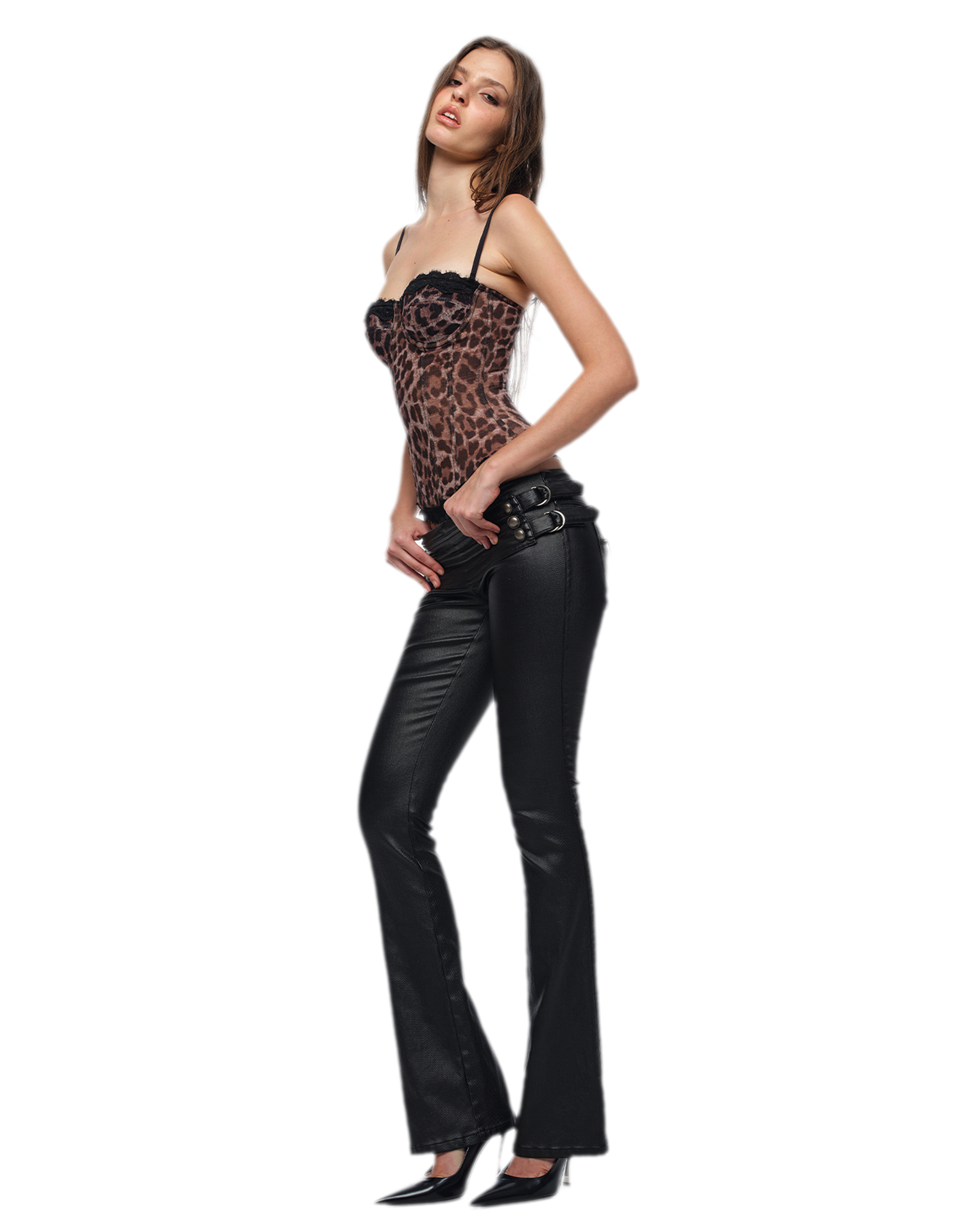 Coated Slim Flared Pants