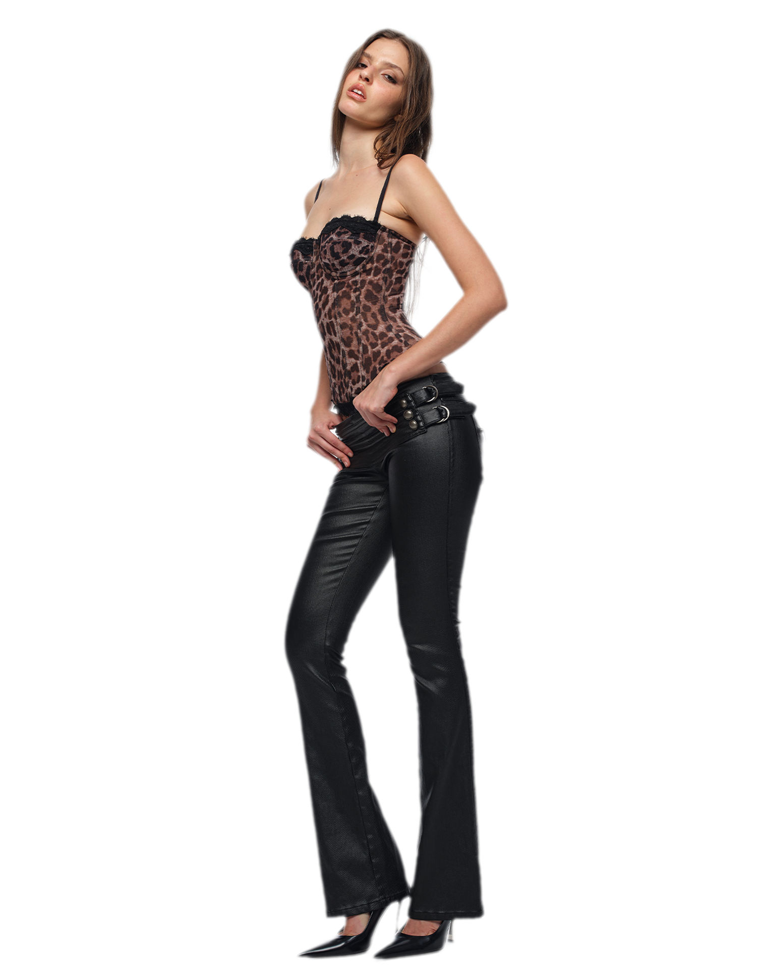 Coated Slim Flared Pants