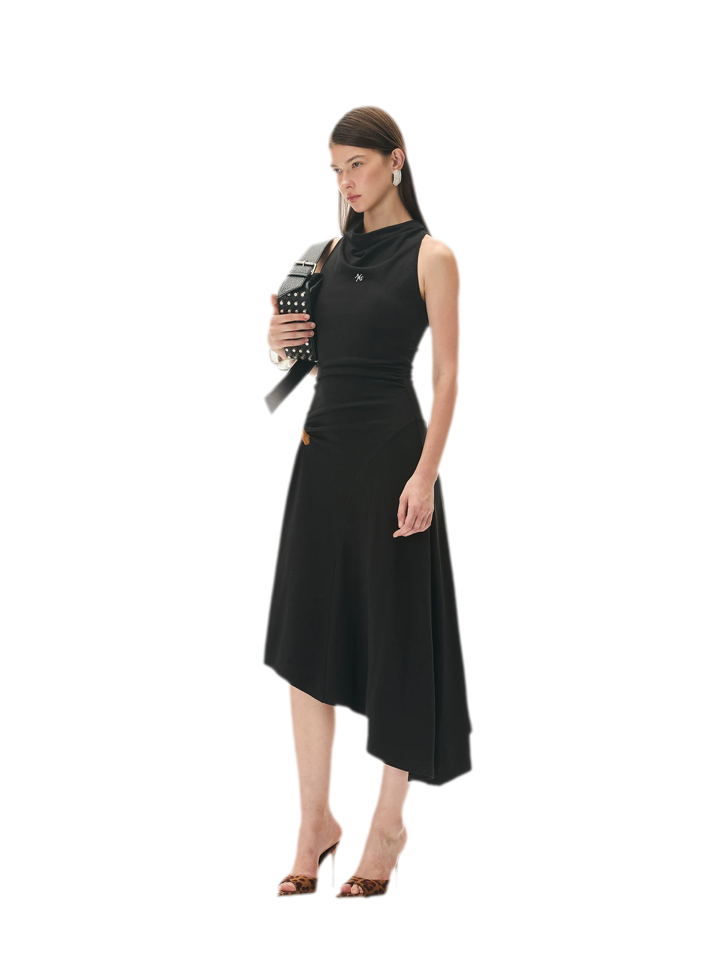Acetate Wool Ruched Halter Dress
