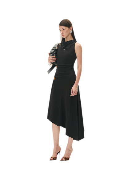 Acetate Wool Ruched Halter Dress