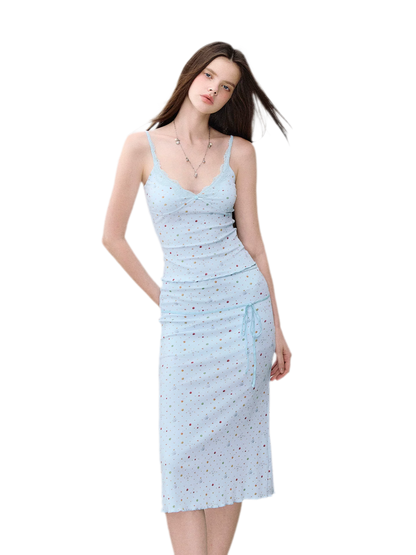 Light Blue Polka-Dot Three-Piece Set