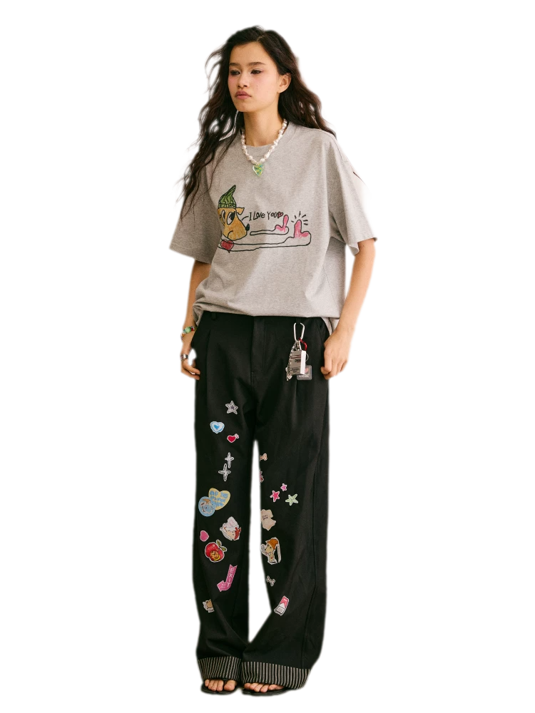 Cute Dog Sticker Cuffed Pants
