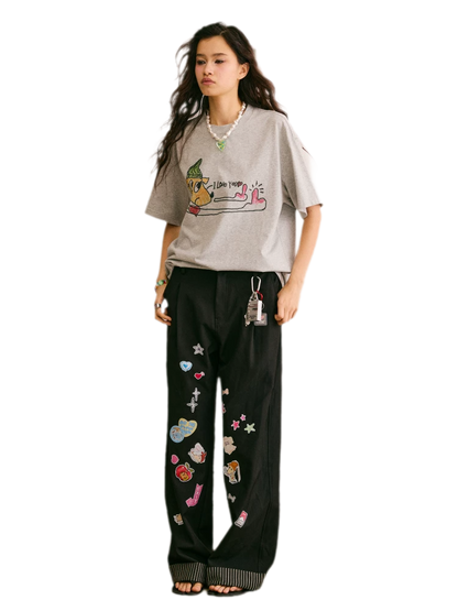 Cute Dog Sticker Cuffed Pants
