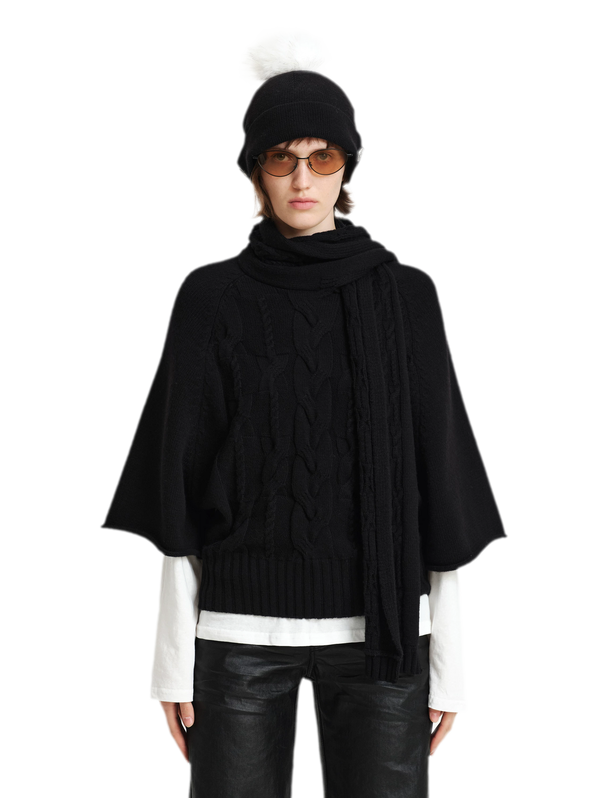 Kabelstrick-Cape-Pullover