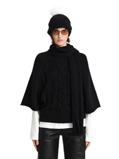 Kabelstrick-Cape-Pullover
