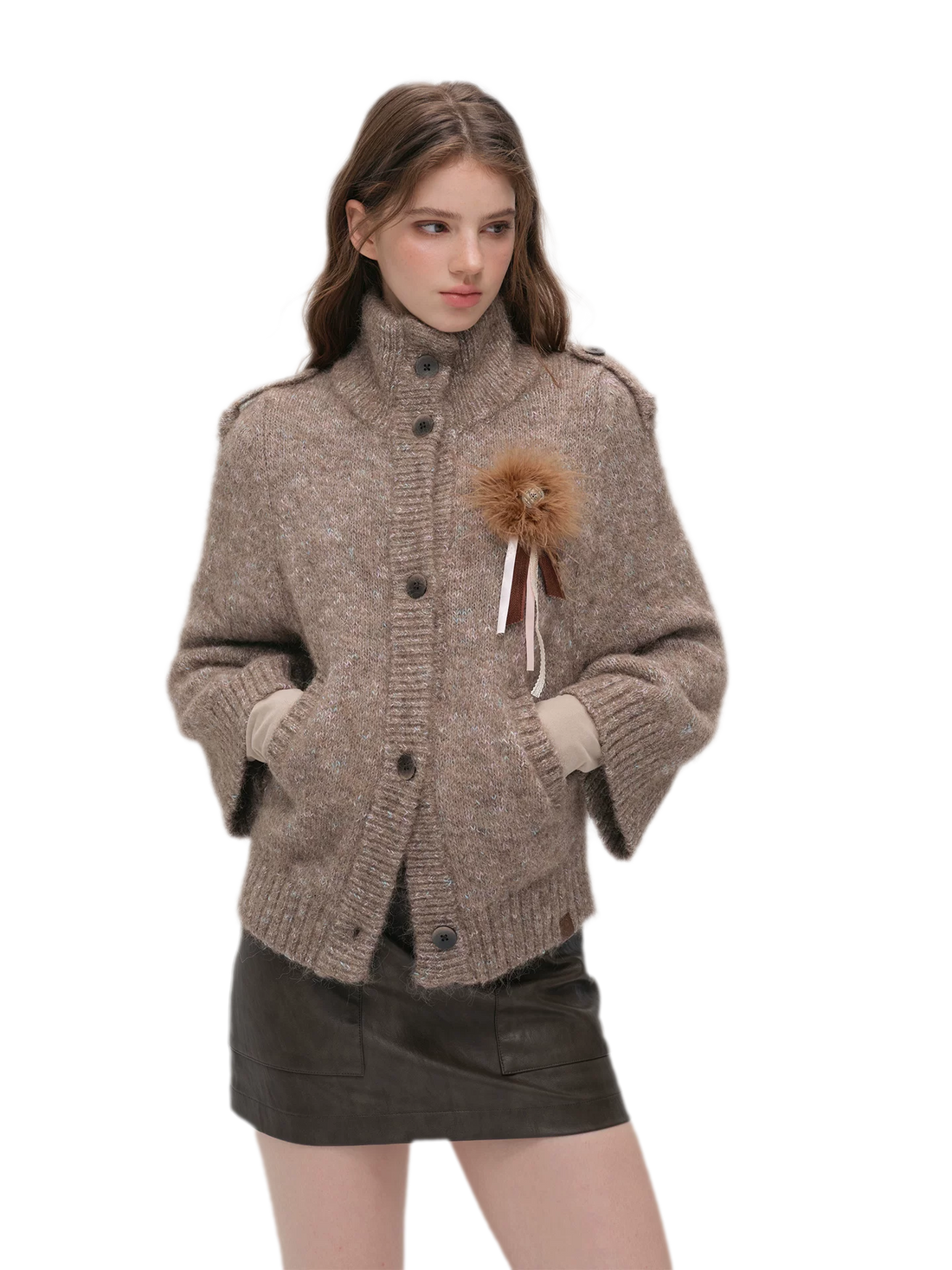 Textured Stand Collar Cardigan