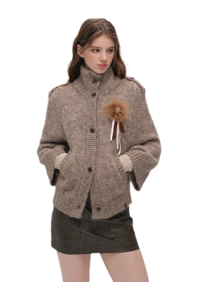 Textured Stand Collar Cardigan