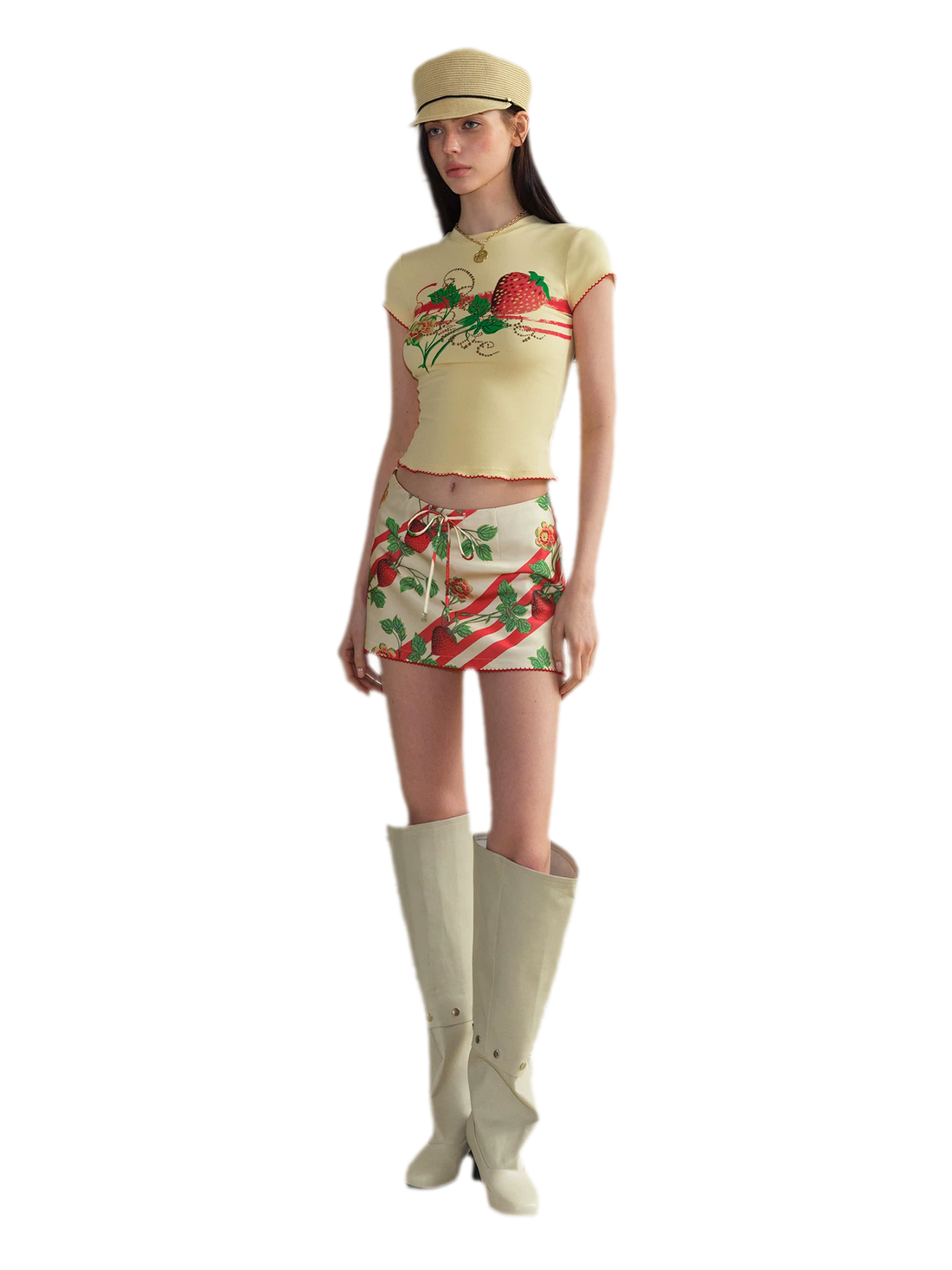 Elastic Rhinestone Print T-shirt
