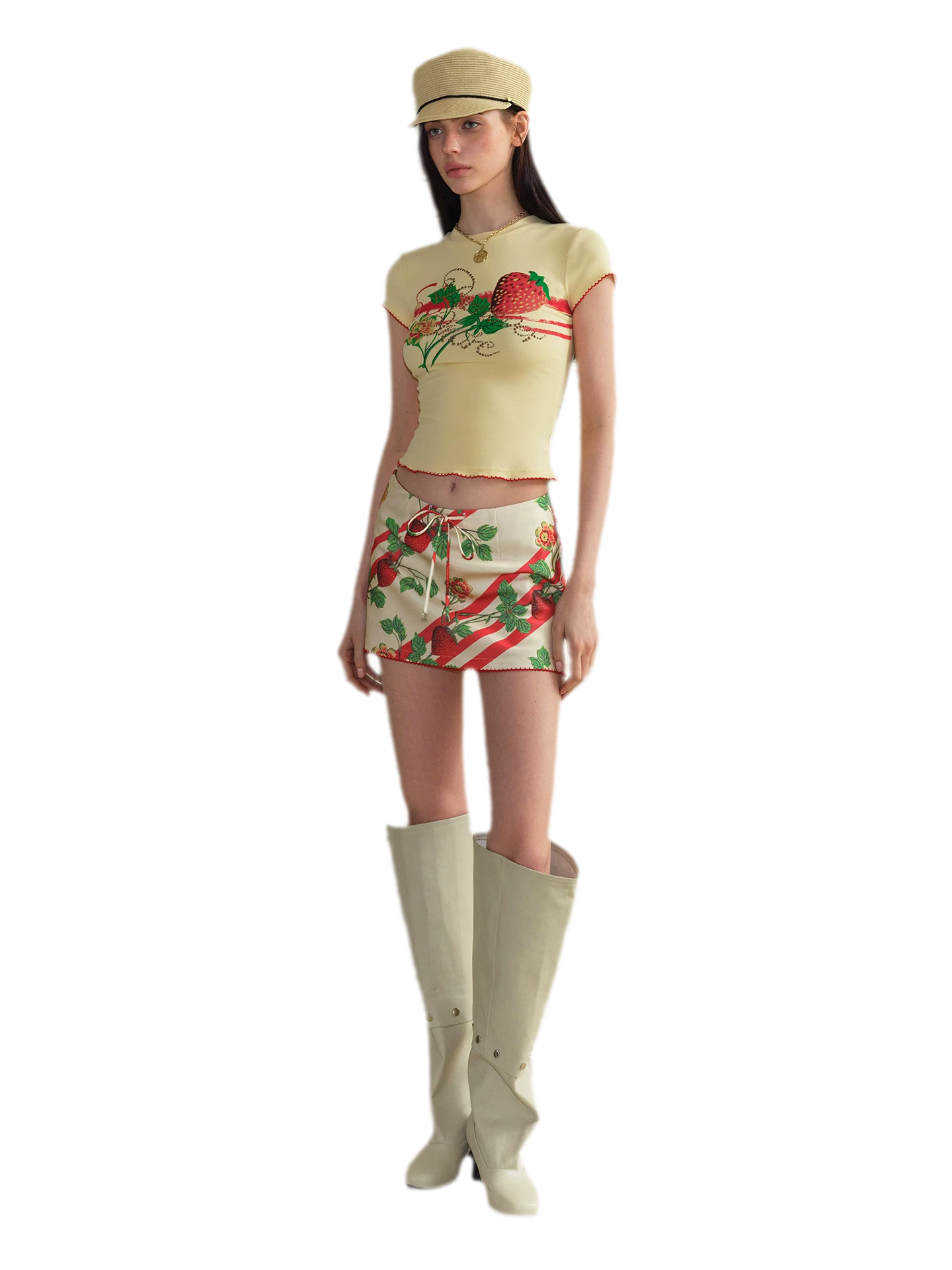 Elastic Rhinestone Print T-shirt