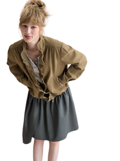 Gathered Suede Cropped Jacket