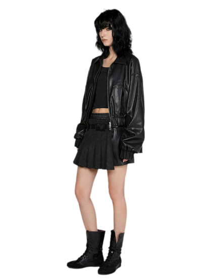 Set aus plissierten Leder-Shorts aus Wollmischung