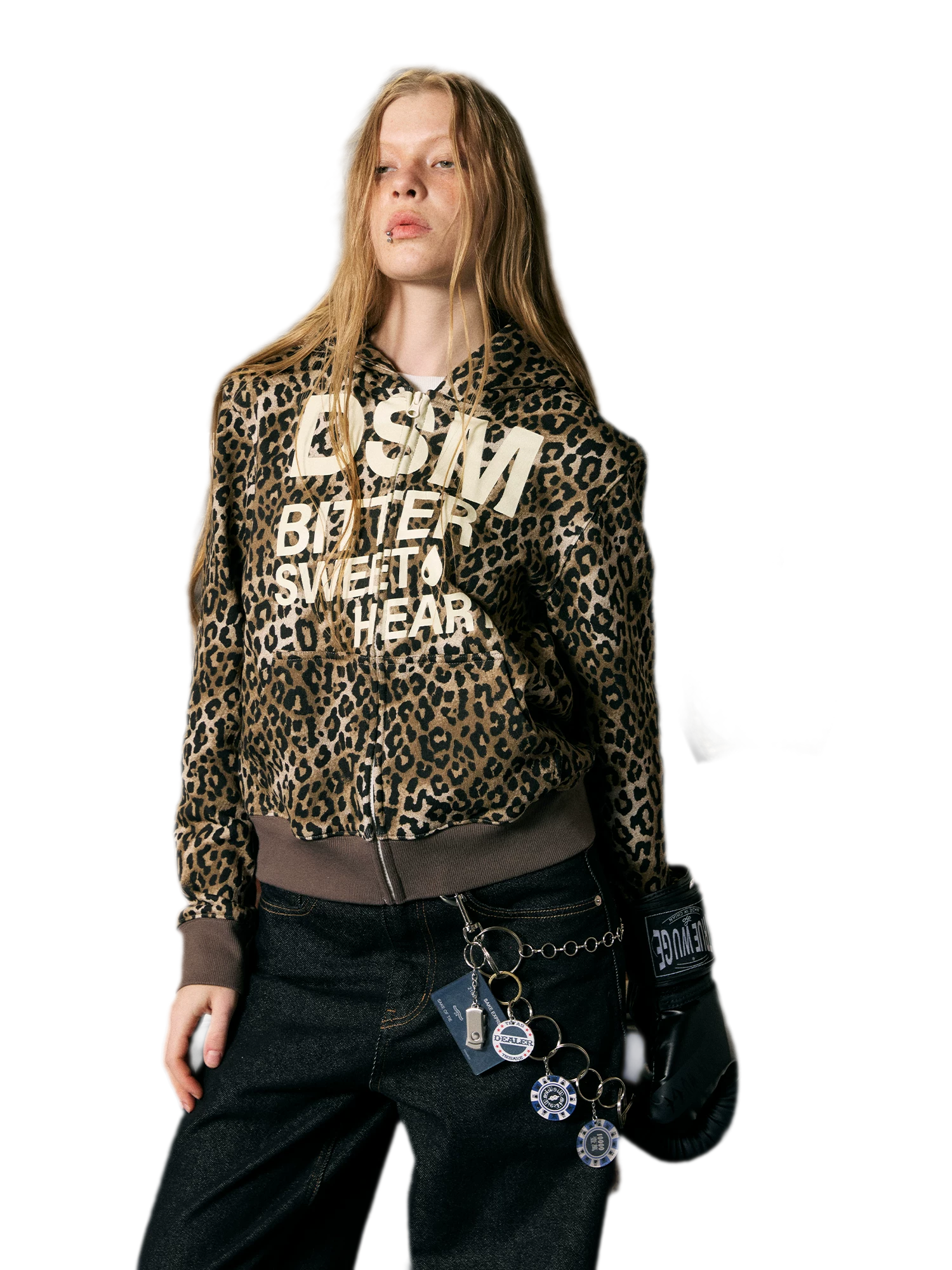 Distressed Leopard Zip Hoodie