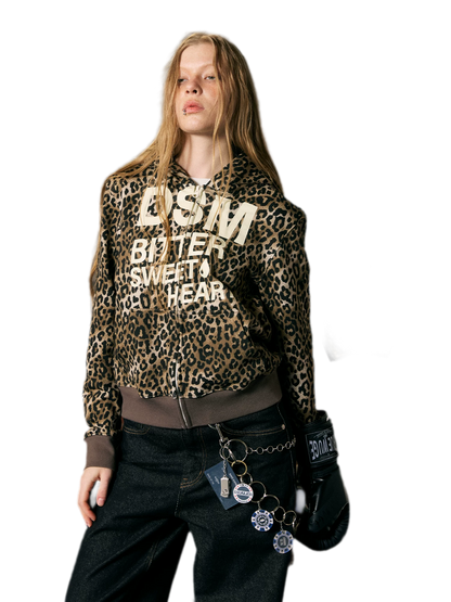 Distressed Leopard Zip Hoodie