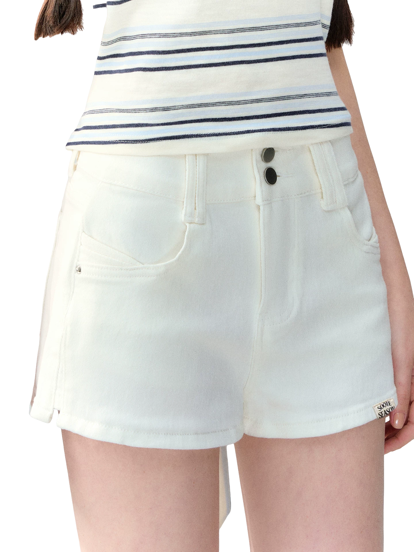 White Korean Casual High-Waist Denim Shorts