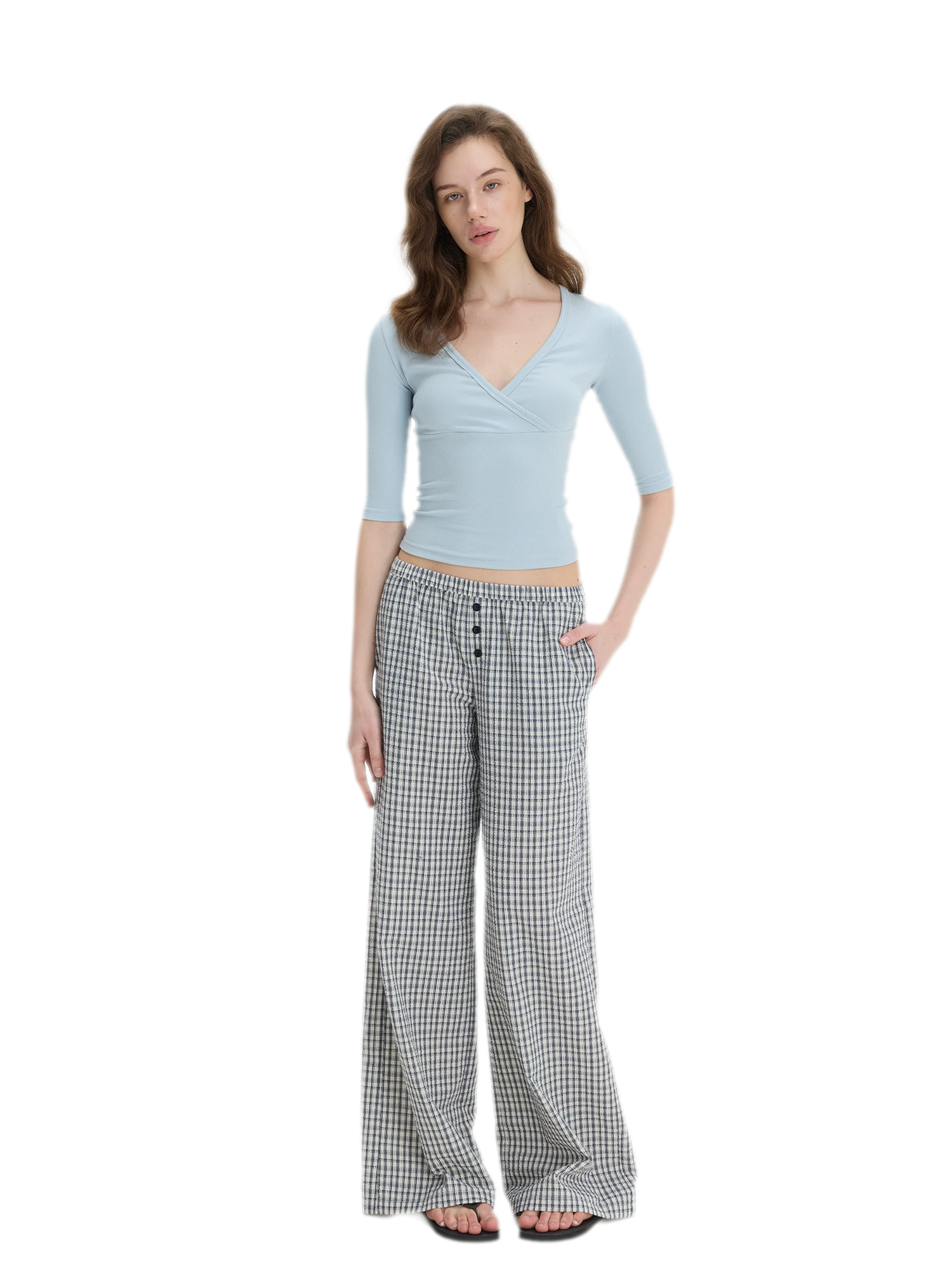 Textured Check Wide-Leg Trousers