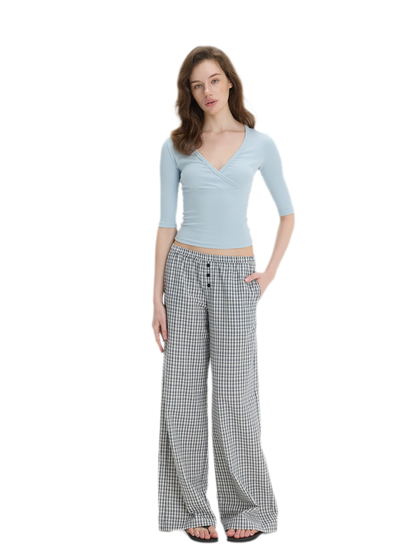 Textured Check Wide-Leg Trousers