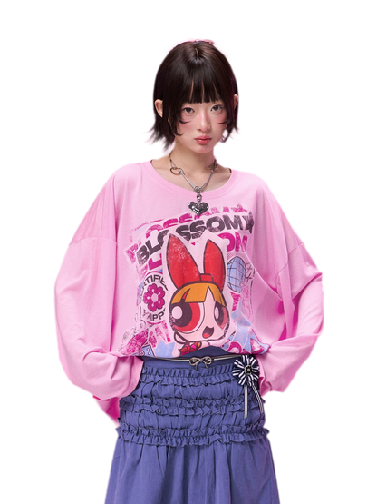 Distressed Print Long-Sleeve T-Shirt