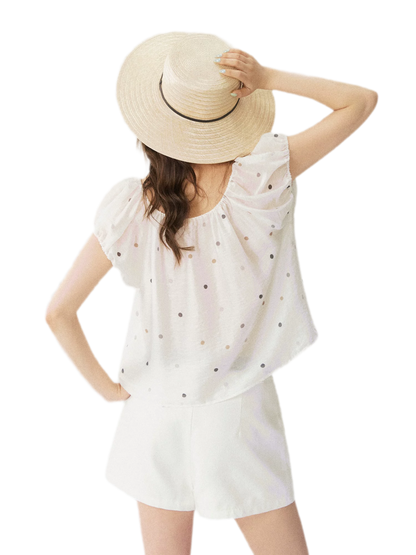 Polka Dot Puff Sleeve Top