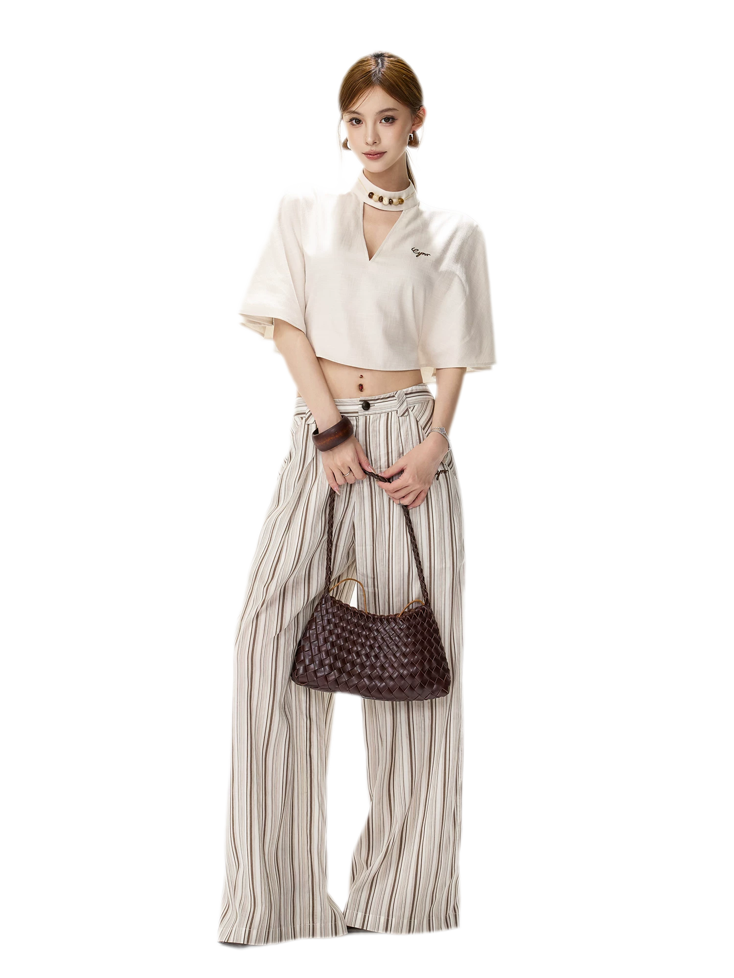 Tencel Stripe Wide-Leg Pants