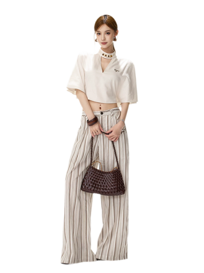 Tencel Stripe Wide-Leg Pants
